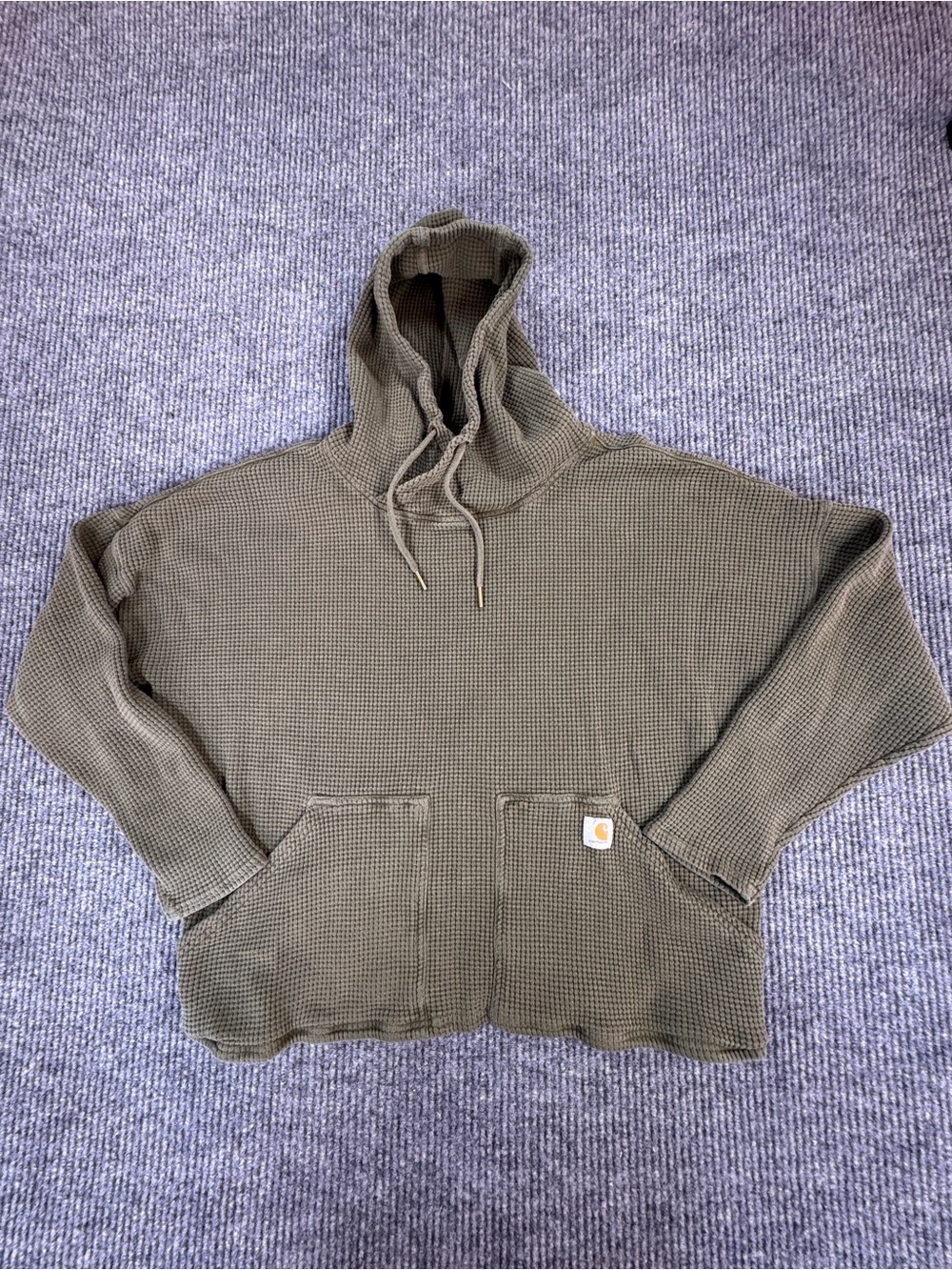 Carhartt Relaxed Fit Waffle Knit Thermal Hoodie Shirt Olive Green Women’s XL